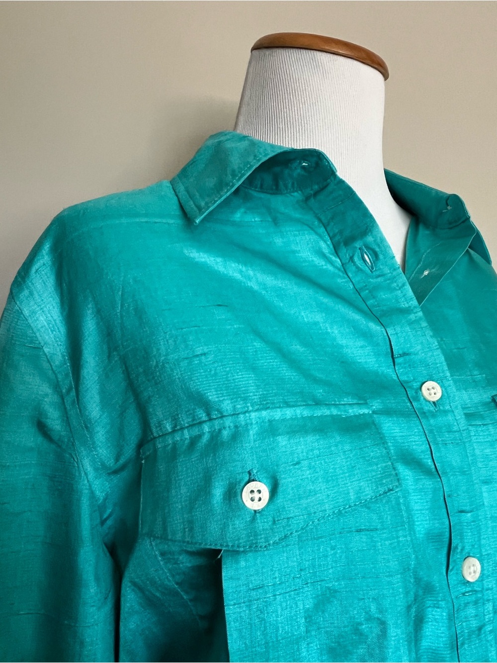 Lauren Ralph Lauren Teal Silk Blouse Size Large - Picture 7 of 8